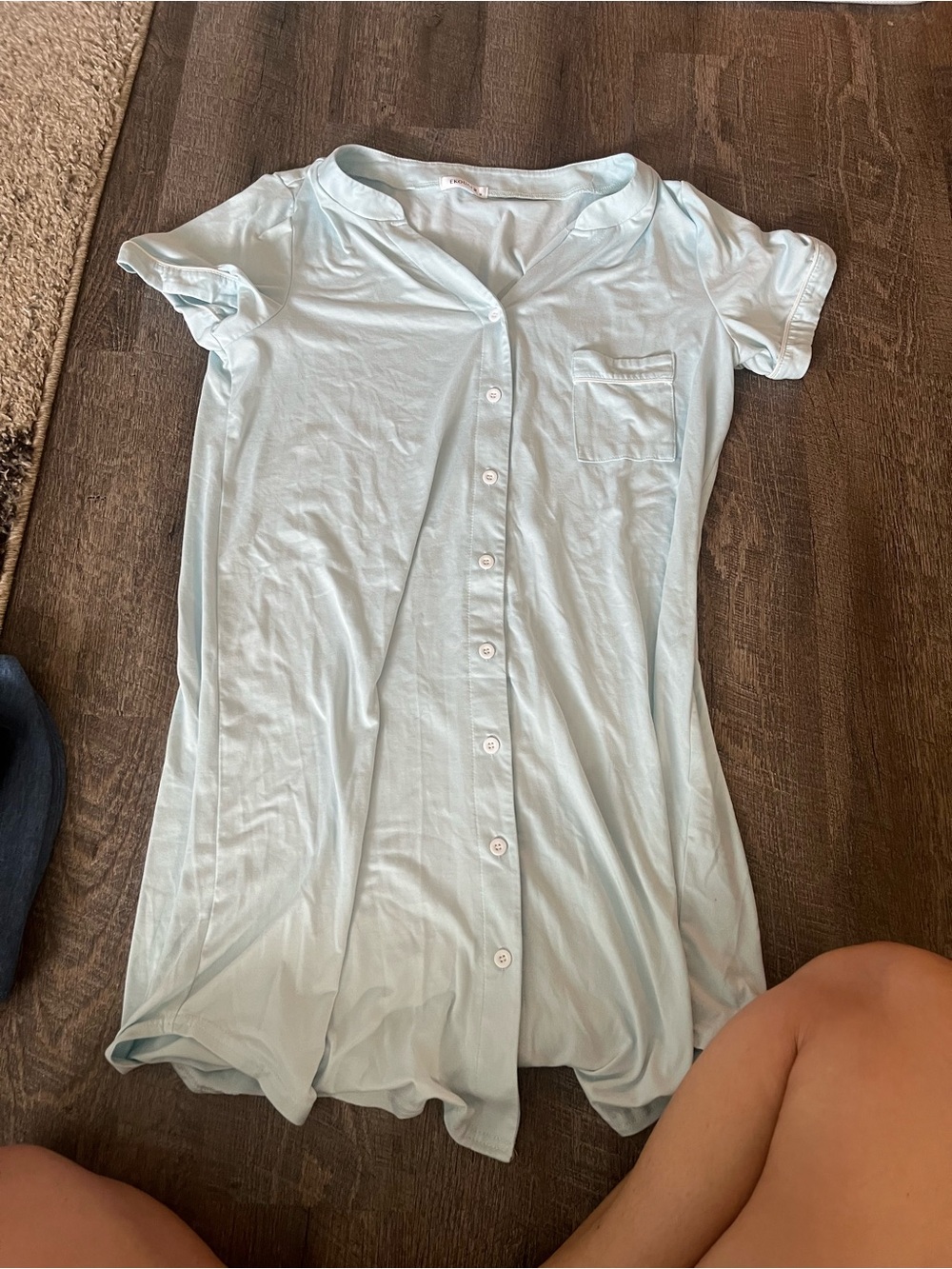 Light Blue Button-Front Sleep Shirt